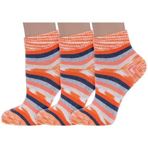 Комплект из 3 пар женских носков Grinston socks (PINGONS) оранжевые, размер 23