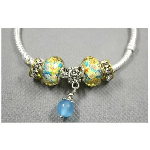 Браслет-цепочка Handinsilver ( Посеребриручку ) Браслет с шармами на основе из бижутерной стали, стразы, муранское стекло, стекло, 1 шт., размер 22 см, голубой