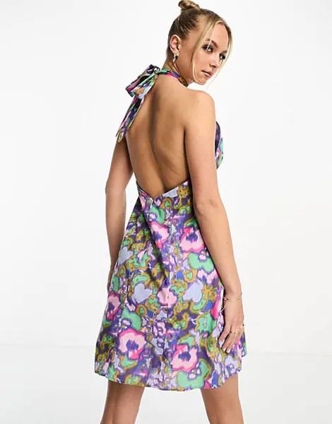 Фиолетовое мини-платье с вырезом халтер и низкой спинкой Pimkie