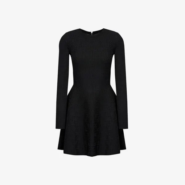 Трикотажное платье миди с длинными рукавами и узором монограммы Givenchy, черный