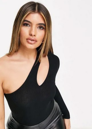 Черное боди с одним рукавом и вырезом на плече ASOS DESIGN-Черный цвет