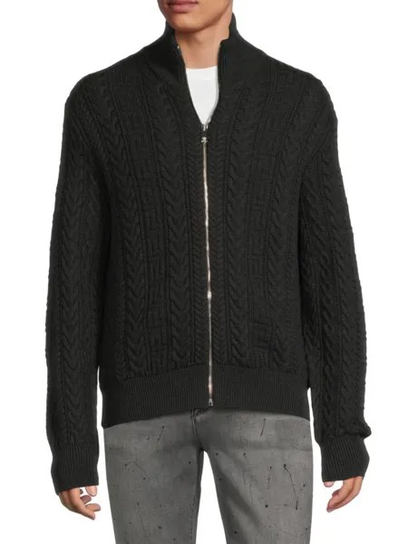 Шерстяной свитер на молнии косой вязки Versace, цвет Medium Grey
