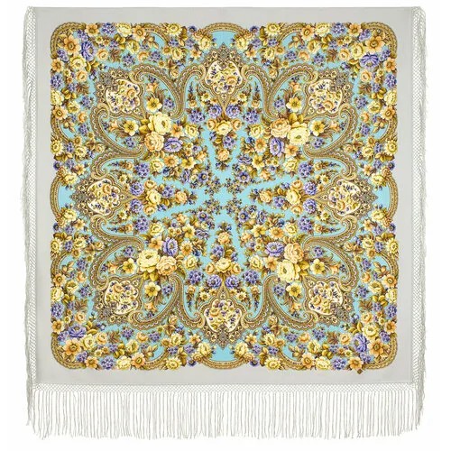Платок Павловопосадская платочная мануфактура,148х148 см, серый, фиолетовый