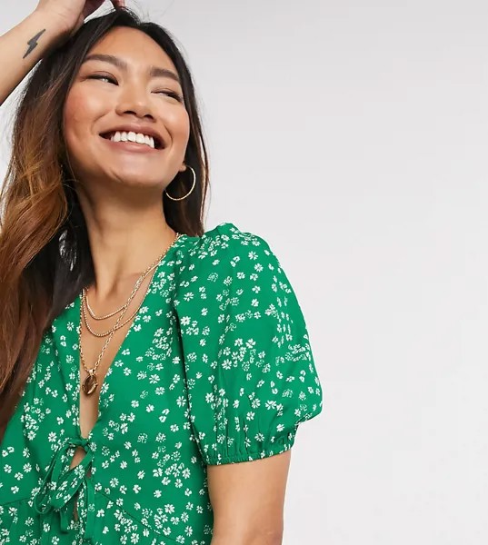 Чайная блузка с цветочным принтом и завязкой Wednesday's Girl-Зеленый