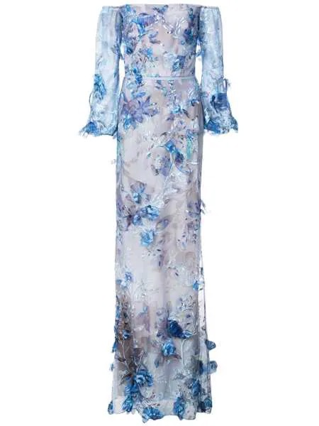 Marchesa Notte вечернее платье с цветочной вышивкой