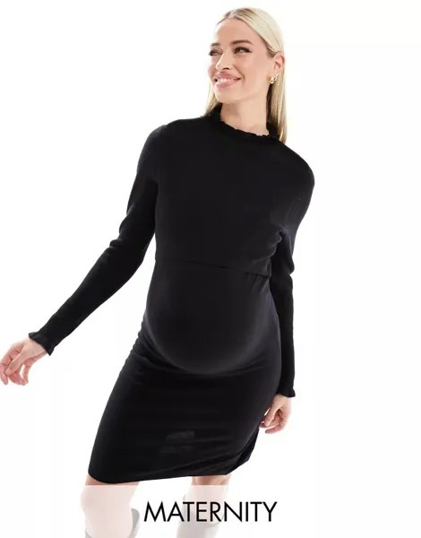 Черное трикотажное платье миди для беременных Mama.licious