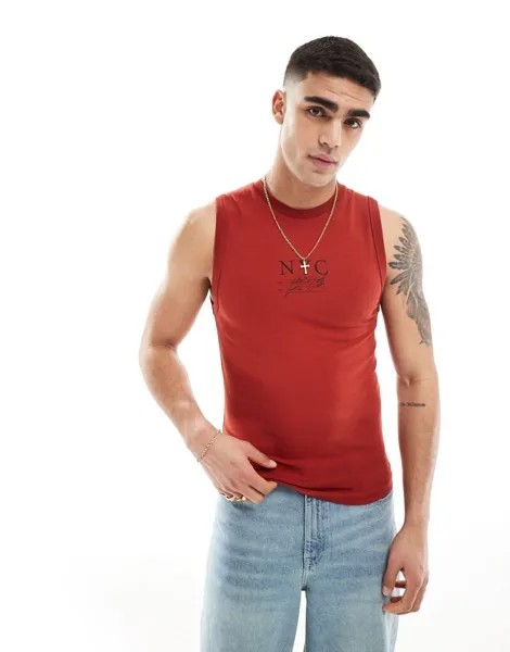 Красная приталенная майка с принтом на груди ASOS DESIGN