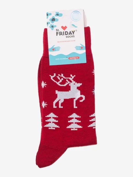 Новогодние носки St.Friday Socks - Красный олень, Красный