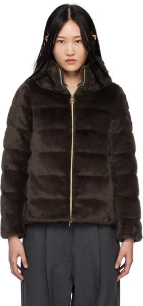 Коричневый пуховик Lady Cape из искусственного меха Herno