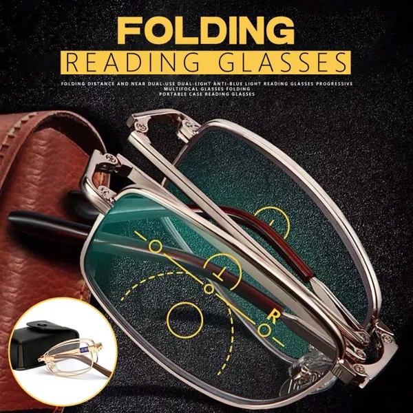 Бифокальные линзы Складные очки для чтения Полная металлическая рамка Складные очки Hyperopia +1.0 +1.5 +2.0 +2.5 +3.0 +3.5 +4.0