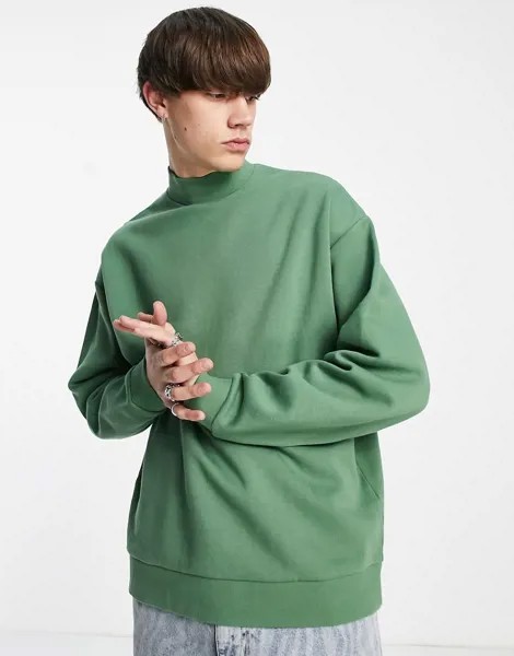 Зеленый oversized-свитшот с воротником-стойкой ASOS DESIGN-Зеленый цвет