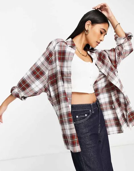 Рубашка бойфренда в клетку с длинными рукавами ASOS DESIGN-Разноцветный
