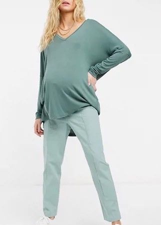 Зеленые льняные брюки-сигареты ASOS DESIGN Maternity-Зеленый цвет