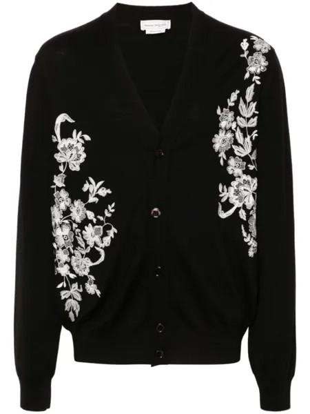 Alexander McQueen кардиган с цветочной вышивкой, черный