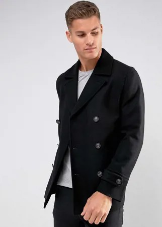 Черный шерстяной бушлат ASOS DESIGN
