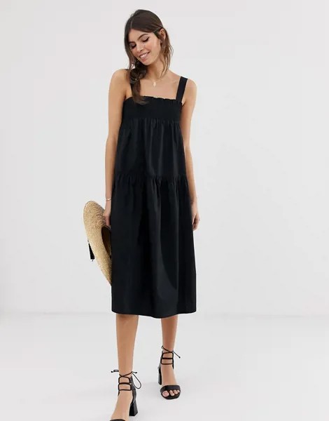 Хлопковый сарафан-трапеция миди ASOS DESIGN-Черный