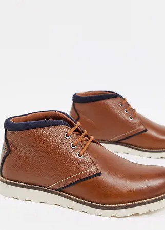 Светло-коричневые кожаные ботинки чукка с контрастным верхом для широкой стопы Original Penguin-Коричневый