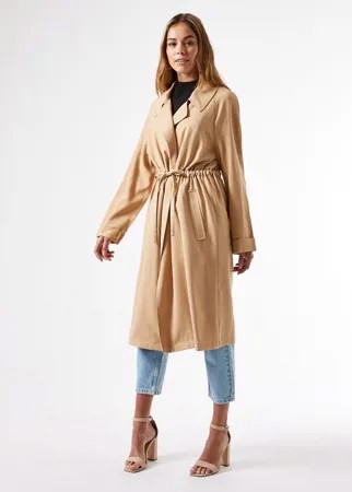Бежевое длинное пальто Miss Selfridge-Коричневый цвет