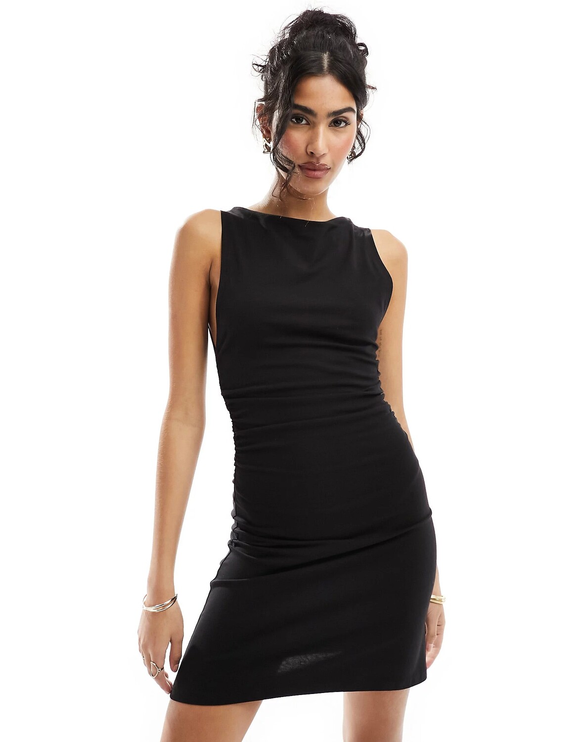 Платье мини Asos Design Boat Neck With Ruched Sides, черный