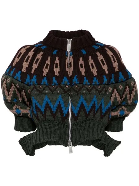 Жаккардовый кардиган с узором на молнии sacai, коричневый