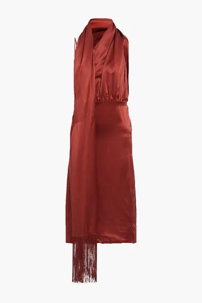 Платье миди Elle из шелкового атласа с бахромой DODO BAR OR, красный