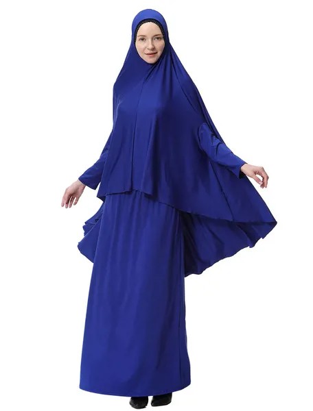 Milanoo Women Two Piece Abaya Clothing Long Sleeve Hooded Solid Color Muslim Maxi Dress Suit