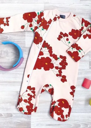 Mjolk Утеплённый комбинезон с закрытой ножкой для девочки Sleep and Play Цветы
