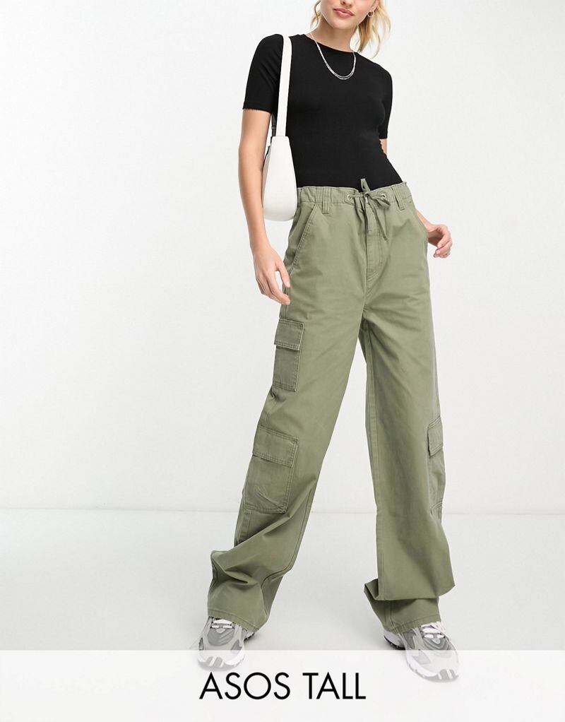Свободные брюки-карго цвета хаки с карманами ASOS DESIGN Tall