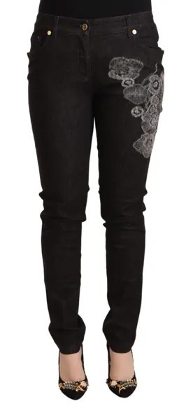 ROBERTA SCARPA Черные женские джинсы скинни со средней талией и вышивкой IT44/US10/L