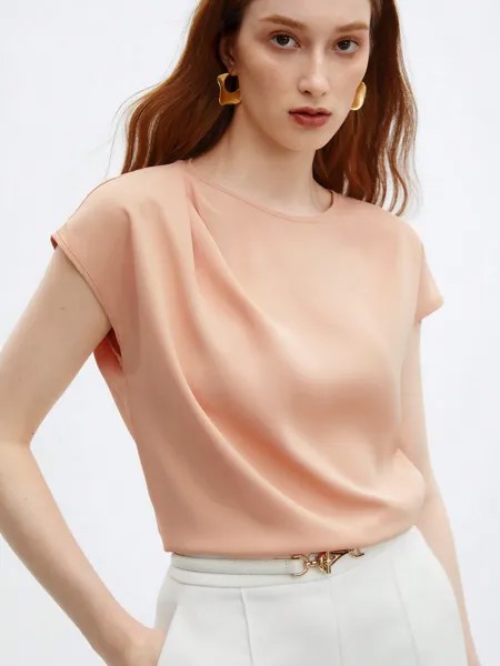 SHEIN BIZwear женская рубашка, однотонная, с рукавами «летучая мышь», со складками, цвет шампанского