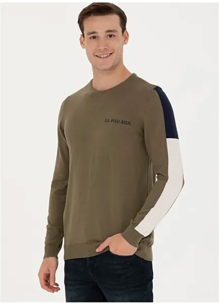 Мужской свитер стандартного кроя цвета хаки с круглым вырезом U.S. Polo Assn.