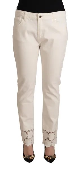 Джинсы NOSECRET Белые хлопковые узкие брюки со средней талией и кружевными штанинами IT48/US14/XXL 250 долларов США