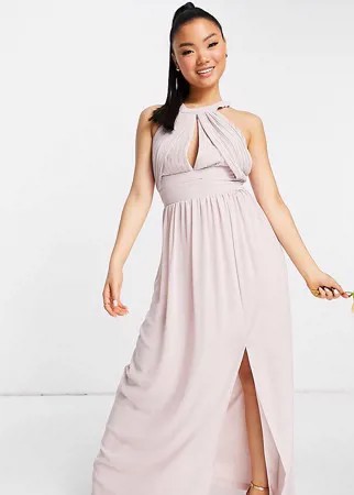 Серовато-бежевое плиссированное платье макси для подружки невесты TFNC Petite Bridesmaid-Розовый цвет
