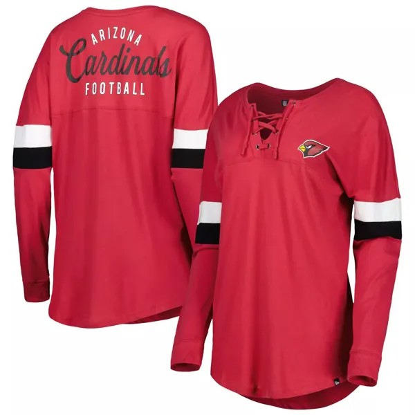 Женская спортивная университетская футболка New Era Cardinal Arizona Cardinals на шнуровке с длинными рукавами New Era