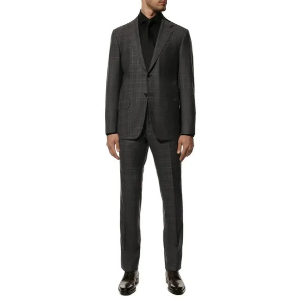 Шерстяной костюм в клетку с однобортным пиджаком Kiton