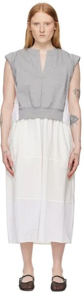 Серо-белое платье-миди с закатанными рукавами 3.1 Phillip Lim