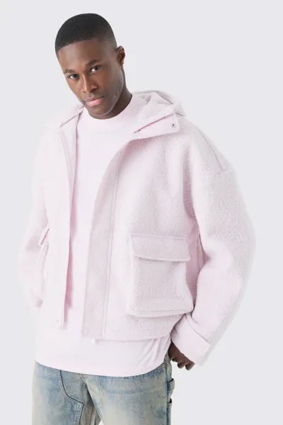 Толстовка Oversized Boxy Boucle Borg на молнии через карго boohooMAN, фиолетовый