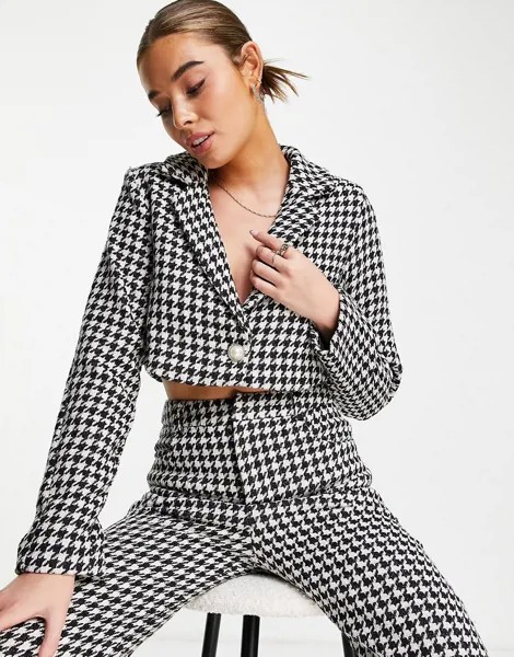 Классический пиджак в ломаную клетку In The Style x Lorna Luxe-Черный цвет