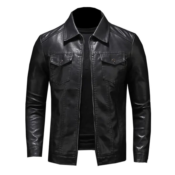 Мужской мотоцикл кожаная куртка большого размера карман черный молния Лацкан Slim Fit мужской весна и осень высокое качество PU пальто