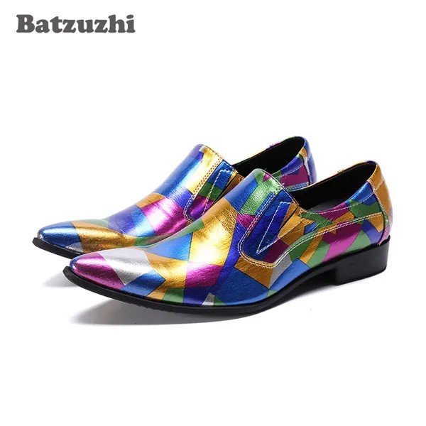 Batzuzhi итальянский Тип Мужская обувь с острым носком, женские сандалии с несколькими Цвет мужская деловая обувь кожаные Туфли под платье; Мужские туфли-слипоны деловые вечерние и свадебные туфли