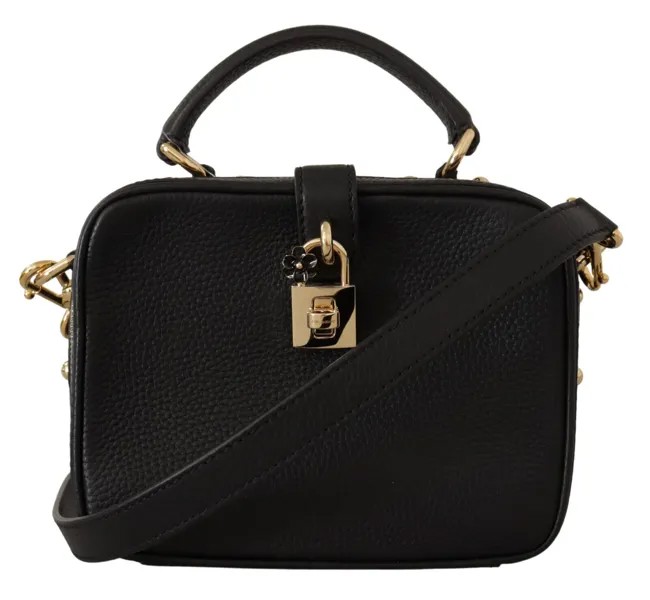 Сумка DOLCE - GABBANA Черная кожаная металлическая сумка с замком бордового цвета на плечо, рекомендуемая розничная цена 2000 долларов США.