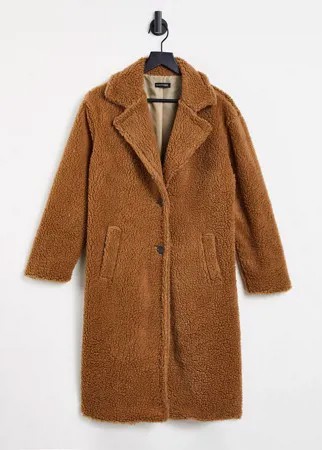 Длинное коричневое пальто из искусственного меха I Saw It First-Коричневый цвет