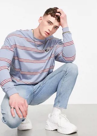 Голубой лонгслив в стиле oversized в полоску с вышитым черепом на груди ASOS DESIGN-Фиолетовый цвет