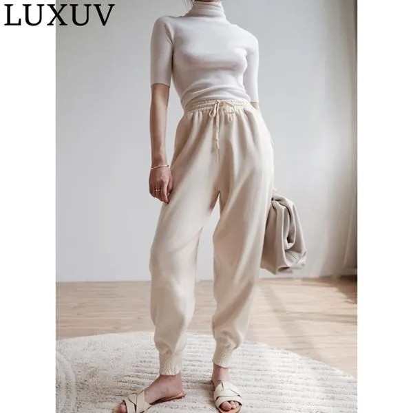 Спортивные брюки LUXUV женские с флисовой подкладкой, однотонные свободные джоггеры с завышенной талией, Мешковатые повседневные модные спор...