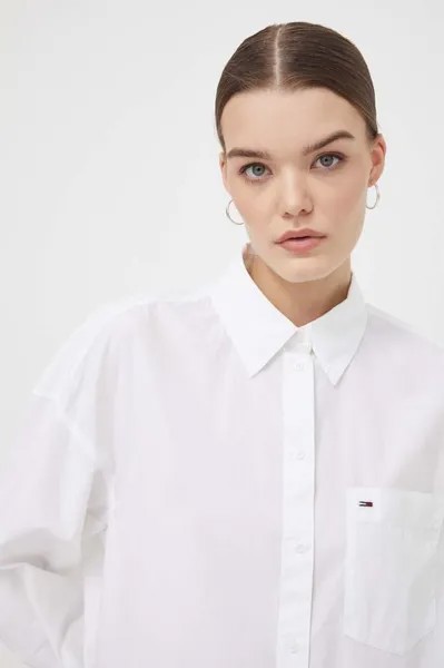 Хлопковая рубашка Tommy Jeans, белый