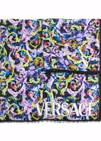Versace шарф с бахромой и графичным принтом