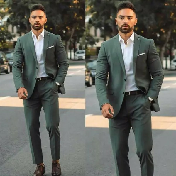 Костюм Homme, зеленые мужские костюмы, свадебвечерние для жениха, для курения, деловой костюм, комплект из 2 предметов, облегающие смокинги, инд...