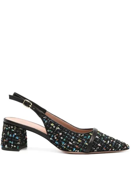 Malone Souliers твидовые туфли-лодочки с пайетками, черный