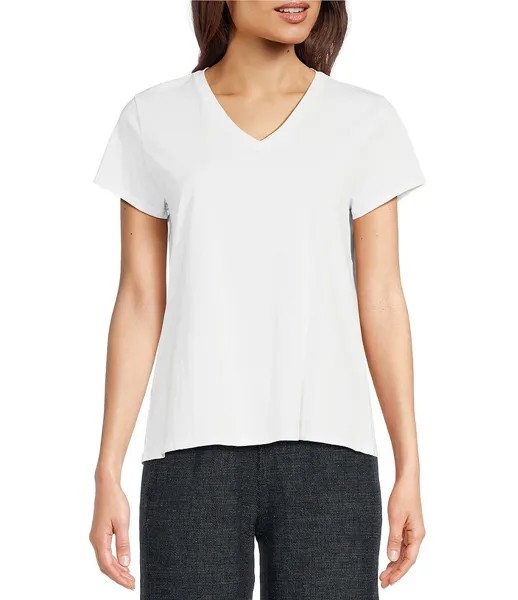 Футболка Eileen Fisher из органического хлопка пима с v-образным вырезом и короткими рукавами, белый