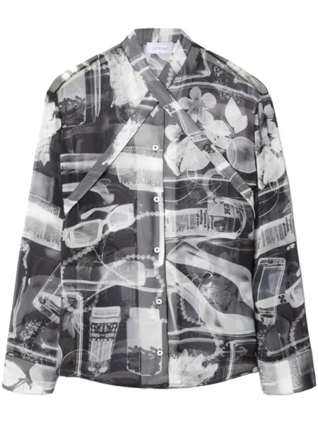 Off-White шелковая рубашка с принтом, черный